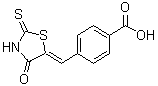 structure of CAS# 103987-82-2, 4-[(Z)-(4-Oxo-2-Thioxo-1,3-Thiazolidin-5-Ylidene)Methyl]Benzoic Acid;4-[(4-oxo<wbr>-2-thioxo<wbr>-1,3-thia<wbr>zolidin-5<wbr>-ylidene)<wbr>methyl]be<wbr>nzoic acid;4-[(E)-(2<wbr>-Mercapto<wbr>-4-oxo-1,<wbr>3-thiazol<wbr>-5(4H)-yl<wbr>idene)met<wbr>hyl]benzo<wbr>ic acid;4-[(E)-(2<wbr>-Mercapto<wbr>-4-oxo-1,<wbr>3-thiazol<wbr>-5(4H)-yl<wbr>idene)met<wbr>hyl]benzo<wbr>icacid