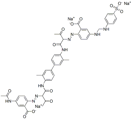 CAS#: 104744-49-2， 2-[[1-[[[4'-[[2-[[4-(Acetylamino)-2-Carboxyphenyl]Azo]-1,3-Dioxobutyl]Amino]-3,3'-Dimethyl[1,1'-Biphenyl]-4-Yl]Amino]Carbonyl]-2-Oxopropyl]Azo]-5-[[[(4-Sulfophenyl)Amino]Carbonyl]Amino]-Benzoic Acid Trisodium Salt