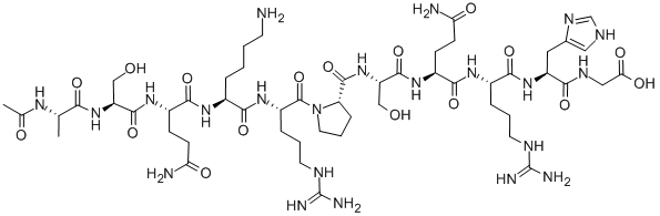 structure of CAS# 106128-98-7, N-Acetyl-L-Alanyl-L-Seryl-L-Glutaminyl-L-Lysyl-L-Arginyl-L-Prolyl-L-Seryl-L-Glutaminyl-L-Arginyl-L-Histidyl-Glycine;ACETYL-MYELIN BASIC PROTEIN (HUMAN, RAT, 1-11);ACETYL-MYELIN BASIC PROTEIN (135-145) (HUMAN);MBP (1-11), GUINEA PIG, PORCINE, RABBIT, RAT