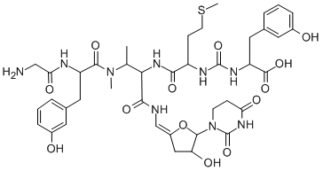 CAS#: 114797-07-8， 2-[[[(6S)-2,6-Diamino-3-[[(2S)-2-[(2-Aminoacetyl)Amino]-3-(3-Hydroxyphenyl)Propanoyl]-Methylamino]-8-Methylsulfanyl-5-Oxooctanoyl]-[(E)-[5-(2,4-Dioxo-1,3-Diazinan-1-Yl)-4-Hydroxyoxolan-2-Ylidene]Methyl]Carbamoyl]Amino]-3-(3-Hydroxyphenyl)Propanoic Acid