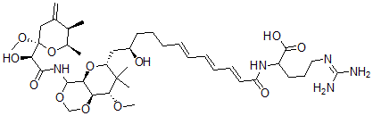 CAS#: 115204-07-4， 2-[[(2E,4E,6E,11R)-12-[(4aS,6R,8S,8aR)-4-[[(2S)-2-hydroxy-2-[(2R,5R,6R)-2-methoxy-5,6-dimethyl-4-methylidene-oxan-2-yl]ethanoyl]amino]-8-methoxy-7,7-dimethyl-4a,6,8,8a-tetrahydro-4H-pyrano[5,6-d][1,3]dioxin-6-yl]-11-hydroxy-dodeca-2,4,6-trienoyl]amino]-5-(diaminomethylideneamino)pentanoic acid