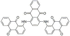 structure of CAS# 116-76-7, 1,4-Bis[(9,10-Dioxoanthracen-1-Yl)Amino]Anthracene-9,10-Dione;1,4-Bis[(9,10-Dioxo-1-Anthryl)Amino]Anthracene-9,10-Dione;1,4-Bis[(9,10-Diketo-1-Anthryl)Amino]-9,10-Anthraquinone;Wln: L C666 Bv Ivj Dm- Dl C666 Bv Ivj Gm- Dl C666 Bv Ivj