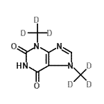structure of CAS# 117490-40-1, 3,7-Bis[(<Sup>2</Sup>H<Sub>3</Sub>)Methyl]-3,7-Dihydro-1H-Purine-2,6-Dione;3,7-Dimethylxanthine-[2H6] (Theobromine);Theobromine-d6