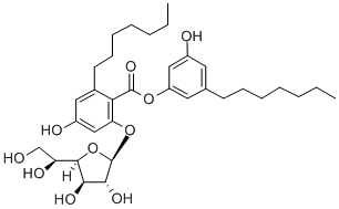 CAS#: 120634-86-8， (3-Heptyl-5-Hydroxyphenyl) 2-[(2S,3R,4R)-5-[(1R)-1,2-Dihydroxyethyl]-3,4-Dihydroxyoxolan-2-Yl]Oxy-6-Heptyl-4-Hydroxybenzoate