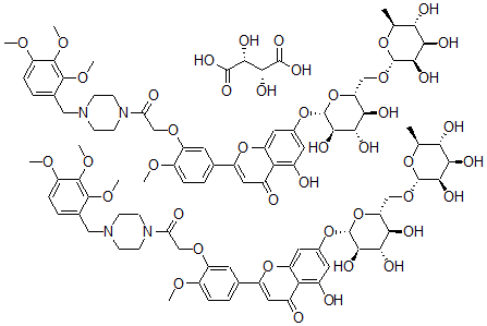 CAS#: 123580-52-9， 1-((5-(7-((6-O-(6-deoxy-alpha-L-mannopyranosyl)-beta-D-glucopyranosyl)oxy)-5-hydroxy-4-oxo-4H-1-benzopyran-2-yl)-2-methoxyphenoxy)acetyl)-4-((2,3,4-trimethoxyphenyl)methyl)-Piperazine (R-(R*,R*))-2,3-dihydroxybutanedioic acid (2:1) (salt)
