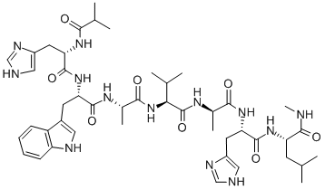 structure of CAS# 124001-41-8, N-(2-methyl-1-oxopropyl)-L-histidyl-L-tryptophyl-L-alanyl-L-valyl-D-alanyl-L-histidyl-N-methyl-L-Leucinamide;(2S)-N-[(2S)-3-(3H-Imidazol-4-Yl)-2-[[(2R)-2-[[(2S)-2-[[(2S)-2-[[(2S)-2-[[(2S)-3-(3H-Imidazol-4-Yl)-2-(2-Methylpropanoylamino)Propanoyl]Amino]-3-(1H-Indol-3-Yl)Propanoyl]Amino]Propanoyl]Amino]-3-Methyl-Butanoyl]Amino]Propanoyl]Amino]Propanoyl]-4-Methyl-2-Methylamino-Pentanamide;(2S)-N-[(2S)-3-(3H-Imidazol-4-Yl)-2-[[(2R)-2-[[(2S)-2-[[(2S)-2-[[(2S)-2-[[(2S)-3-(3H-Imidazol-4-Yl)-2-[(2-Methyl-1-Oxopropyl)Amino]-1-Oxopropyl]Amino]-3-(1H-Indol-3-Yl)-1-Oxopropyl]Amino]-1-Oxopropyl]Amino]-3-Methyl-1-Oxobutyl]Amino]-1-Oxopropyl]Amino]-1-Oxopropyl]-4-Methyl-2-Methylaminopentanamide;(2S)-N-[(2S)-3-(3H-Imidazol-4-Yl)-2-[[(2R)-2-[[(2S)-2-[[(2S)-2-[[(2S)-2-[[(2S)-3-(3H-Imidazol-4-Yl)-2-(Isobutyrylamino)Propanoyl]Amino]-3-(1H-Indol-3-Yl)Propanoyl]Amino]Propanoyl]Amino]-3-Methyl-Butanoyl]Amino]Propanoyl]Amino]Propanoyl]-4-Methyl-2-Methylamino-Valeramide
