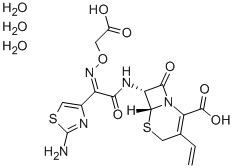 structure of CAS# 125110-14-7, (6R,7R)-7-[[(2E)-2-(2-Amino-1,3-Thiazol-4-Yl)-2-(Carboxymethyloxyimino)Acetyl]Amino]-3-Ethenyl-8-Oxo-5-Thia-1-Azabicyclo[4.2.0]Oct-2-Ene-2-Carboxylic Acid Trihydrate;(6R,7R)-7-[[(2E)-2-(2-Aminothiazol-4-Yl)-2-(Carboxymethyloxyimino)Acetyl]Amino]-8-Oxo-3-Vinyl-5-Thia-1-Azabicyclo[4.2.0]Oct-2-Ene-2-Carboxylic Acid Trihydrate;(6R,7R)-7-[[(2E)-2-(2-Amino-4-Thiazolyl)-2-(Carboxymethyloxyimino)-1-Oxoethyl]Amino]-8-Oxo-3-Vinyl-5-Thia-1-Azabicyclo[4.2.0]Oct-2-Ene-2-Carboxylic Acid Trihydrate;(6R,7R)-7-[[(2E)-2-(2-Aminothiazol-4-Yl)-2-(Carboxymethyloxyimino)Acetyl]Amino]-8-Keto-3-Vinyl-5-Thia-1-Azabicyclo[4.2.0]Oct-2-Ene-2-Carboxylic Acid Trihydrate