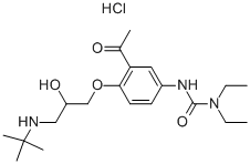 CAS#: 125638-91-7， (+)-3-(3-Acetyl-4-(3-(tert-butylamino)-2-hydroxypropoxy)phenyl)-1,1-diethylurea hydrochloride