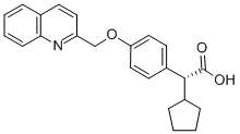 structure of CAS# 128253-31-6, (2R)-2-Cyclopentyl-2-[4-(Quinolin-2-Ylmethoxy)Phenyl]Acetic Acid;(2R)-2-Cyclopentyl-2-[4-(2-Quinolylmethoxy)Phenyl]Acetic Acid;(2R)-2-Cyclopentyl-2-[4-(Quinolin-2-Ylmethoxy)Phenyl]Ethanoic Acid;Bay-X-1005