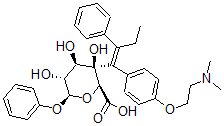 CAS 登录号：128255-45-8， (2S,3S,4R,5R,6S)-3-[(Z)-1-[4-(2-二甲基氨基乙氧基)苯基]-2-苯基丁-1-烯基]-3,4,5-三羟基-6-(苯氧基)四氢吡喃-2-羧酸
