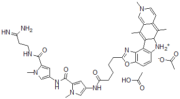 CAS#: 130861-48-2， 2-(5-((5-(((5-(((3-Amino-3-Iminopropyl)Amino)Carbonyl)-1-Methyl-1H-Pyrrol-3-Yl)Amino)Carbonyl)-1-Methyl-1H-Pyrrol-3-Yl)Amino)-5-Oxopentyl)-7,10,12-Trimethyl-6H-Oxazolo(4,5-g)Pyrido(4,3-B)Carbazolium Acetate Monoacetate