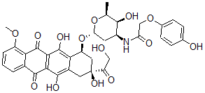 CAS#: 131089-08-2， N-[(2S,3S,4S,6R)-3-Hydroxy-2-Methyl-6-[[(1S,3S)-3,5,12-Trihydroxy-3-(2-Hydroxyacetyl)-10-Methoxy-6,11-Dioxo-2,4-Dihydro-1H-Tetracen-1-Yl]Oxy]Oxan-4-Yl]-2-(4-Hydroxyphenoxy)Acetamide