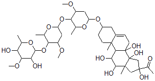 CAS#: 131889-89-9， 1-[3-[5-[5-(3,5-Dihydroxy-4-Methoxy-6-Methyloxan-2-Yl)Oxy-4-Methoxy-6-Methyloxan-2-Yl]Oxy-4-Methoxy-6-Methyloxan-2-Yl]Oxy-8,11,12,14,16-Pentahydroxy-10,13-Dimethyl-1,2,3,4,7,9,11,12,15,17-Decahydrocyclopenta[a]Phenanthren-16-Yl]Ethanone