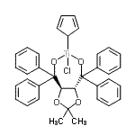 structure of CAS# 132068-98-5, Chloro(2,4-cyclopentadien-1-yl){[(4R,5R)-2,2-dimethyl-1,3-dioxolane-4,5-diyl]bis(diphenylmethanolato-kappaO)(2-)}titanium