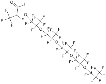 structure of CAS# 13252-15-8, Perfluoro-2,5,8,11,14-Pentamethyl-3,6,9,12,15-Pentaoxaoctadecanoyl Fluoride;2,3,3,3-Tetrafluoro-2-[1,1,2,3,3,3-Hexafluoro-2-[1,1,2,3,3,3-Hexafluoro-2-[1,1,2,3,3,3-Hexafluoro-2-[1,1,2,3,3,3-Hexafluoro-2-(1,1,2,2,3,3,3-Heptafluoropropoxy)Propoxy]Propoxy]Propoxy]Propoxy]Propionyl Fluoride;Perfluoro-2,5,8,11,14-Pentamethyl-3,6,9,12,15-Pentaoxaoctadecanolyl Fluoride;3,6,9,12,15-Pentaoxaoctadecanoyl Fluoride, 2,4,4,5,7,7,8,10,10,11,13,13,14,16,16,17,17,18,18,18-Eicosafluoro-2,5,8,11,14-Pentakis(Trifluoromethyl)-
