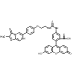 structure of CAS# 133118-06-6, 2-(6-Hydroxy-3-Oxo-3H-Xanthen-9-Yl)-5-[({2-[4-(2-Methyl-3-Oxo-3,7-Dihydroimidazo[1,2-a]Pyrazin-6-Yl)Phenoxy]Ethyl}Carbamothioyl)Amino]Benzoic Acid