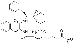 structure of CAS# 133155-89-2, (3S,6S,9S,12R)-9-[6-[(2S)-Oxiran-2-Yl]-6-Oxohexyl]-3,6-Bis(Phenylmethyl)-1,4,7,10-Tetrazabicyclo[10.4.0]Hexadecane-2,5,8,11-Tetrone;(3S,6S,9S,12R)-9-[6-[(2S)-Oxiran-2-Yl]-6-Oxo-Hexyl]-3,6-Bis(Phenylmethyl)-1,4,7,10-Tetrazabicyclo[10.4.0]Hexadecane-2,5,8,11-Tetrone;(3S,6S,9S,12R)-9-[6-[(2S)-2-Oxiranyl]-6-Oxohexyl]-3,6-Bis(Phenylmethyl)-1,4,7,10-Tetrazabicyclo[10.4.0]Hexadecane-2,5,8,11-Tetrone;(3S,6S,9S,12R)-3,6-Bis(Benzyl)-9-[6-Keto-6-[(2S)-Oxiran-2-Yl]Hexyl]-1,4,7,10-Tetrazabicyclo[10.4.0]Hexadecane-2,5,8,11-Diquinone