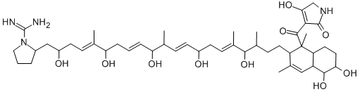structure of CAS# 133352-27-9, Lydicamycin;2-[(4Z,8E,12E,16E)-21-[5,6-Dihydroxy-1-(2-Hydroxy-4-Oxo-1,5-Dihydropyrrole-3-Carbonyl)-1,3-Dimethyl-4A,5,6,7,8,8A-Hexahydro-2H-Naphthalen-2-Yl]-2,6,10,14,18-Pentahydroxy-5,11,17,19-Tetramethyl-Henicosa-4,8,12,16-Tetraenyl]Pyrrolidine-1-Carboxamidine;2-[(4Z,8E,12E,16E)-21-[5,6-Dihydroxy-1-[(2-Hydroxy-4-Oxo-1,5-Dihydropyrrol-3-Yl)-Oxomethyl]-1,3-Dimethyl-4A,5,6,7,8,8A-Hexahydro-2H-Naphthalen-2-Yl]-2,6,10,14,18-Pentahydroxy-5,11,17,19-Tetramethylhenicosa-4,8,12,16-Tetraenyl]-1-Pyrrolidinecarboxamidine;2-[(4Z,8E,12E,16E)-21-[5,6-Dihydroxy-1-(2-Hydroxy-4-Keto-2-Pyrroline-3-Carbonyl)-1,3-Dimethyl-4A,5,6,7,8,8A-Hexahydro-2H-Naphthalen-2-Yl]-2,6,10,14,18-Pentahydroxy-5,11,17,19-Tetramethyl-Henicosa-4,8,12,16-Tetraenyl]Pyrrolidine-1-Carboxamidine