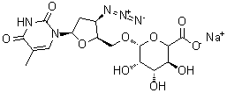 structure of CAS# 133525-01-6, 1-[3-azido-2,3-dideoxy-5-O-[(5xi)-beta-D-lyxo-hexopyranuronosyl]-beta-D-threo-pentofuranosyl]-5-methyl-2,4(1H,3H)-Pyrimidinedione sodium salt (1:1);3'-Azido-3'-deoxythymidine ¦Â-D-glucuronide, Sodium Salt;3'-Azido-3'-deoxythymidine Î²-D-glucuronide, Sodium Salt