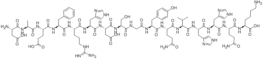 structure of CAS# 133605-53-5, L-alpha-Aspartyl-L-Alanyl-L-alpha-Glutamyl-L-Phenylalanyl-L-Arginyl-L-Histidyl-L-alpha-Aspartyl-L-Serylglycyl-L-Tyrosyl-L-Glutaminyl-L-Valyl-L-Histidyl-L-Histidyl-L-Glutaminyl-L-Lysine;ASP-ALA-GLU-PHE-ARG-HIS-ASP-SER-GLY-TYR-GLU-VAL-HIS-HIS-GLN-LYS;ASP-ALA-GLU-PHE-ARG-HIS-ASP-SER-GLY-TYR-GLN-VAL-HIS-HIS-GLN-LYS;AMYLOID BETA-PROTEIN [GLN11]-FRAGMENT 1-16