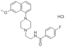 structure of CAS# 135721-98-1, 4-Fluoro-N-[2-[4-(7-Methoxynaphthalen-1-Yl)Piperazin-1-Yl]Ethyl]Benzamide Hydrochloride;4-Fluoro-N-[2-[4-(7-Methoxy-1-Naphthyl)Piperazin-1-Yl]Ethyl]Benzamide Hydrochloride;4-Fluoro-N-[2-[4-(7-Methoxy-1-Naphthyl)-1-Piperazinyl]Ethyl]Benzamide Hydrochloride;1-((4-Fluorobenzoylamino)Ethyl)-4-(7-Methoxy-1-Naphthyl)Piperazine Hydrochloride