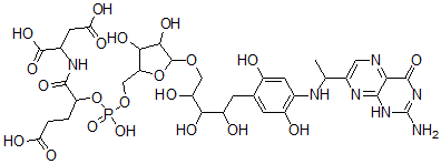 CAS#: 135745-46-9， 2-[[2-[[5-[5-[4-[1-(2-Amino-4-Oxo-1H-Pteridin-7-Yl)Ethylamino]-2,5-Dihydroxyphenyl]-2,3,4-Trihydroxypentoxy]-3,4-Dihydroxyoxolan-2-Yl]Methoxy-Hydroxyphosphoryl]Oxy-5-Hydroxy-5-Oxopentanoyl]Amino]Butanedioic Acid
