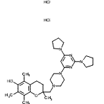 结构式 CAS# 137018-55-4, 2-({4-[2,6-二(1-吡咯烷基)-4-嘧啶基]-1-哌嗪基}甲基)-2,5,7,8-四甲基-6-色满醇二盐酸盐