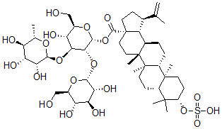 CAS#: 137553-03-8， 3-Betulinic acid 3-O-sulfate 28-O-(rhamnopyranosyl(1-4)-O-glucopyranosyl(1-6))-glucopyranoside