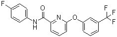 structure of CAS# 137641-05-5, N-(4-Fluorophenyl)-6-[3-(Trifluoromethyl)Phenoxy]-2-Pyridinecarboxamide;AC 900,001;37912_RIEDEL