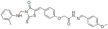 CAS#: 139207-41-3， N-[(4-Methoxyphenyl)Methylideneamino]-2-[4-[(E)-[3-[[(2-Methylphenyl)Amino]Methyl]-4-Oxo-2-Sulfanylidene-1,3-Thiazolidin-5-Ylidene]Methyl]Phenoxy]Acetamide