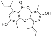 structure of CAS# 139959-71-0, 1,7-Bis[(Z)-But-2-En-2-Yl]-3,9-Dihydroxy-4,10-Dimethylbenzo[c][1,5]Benzodioxepin-6-One;3,9-Dihydroxy-4,10-Dimethyl-1,7-Bis[(Z)-1-Methylprop-1-Enyl]Benzo[C][1,5]Benzodioxepin-6-One;3,9-Dihydroxy-4,10-Dimethyl-1,7-Bis[(Z)-1-Methylprop-1-Enyl]-6-Benzo[C][1,5]Benzodioxepinone;1,7-Bis[(Z)-But-2-En-2-Yl]-3,9-Dihydroxy-4,10-Dimethyl-Benzo[C][1,5]Benzodioxepin-6-One