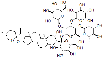 CAS#: 139979-76-3， 3-O-((Rhamnopyranosyl-(1-3)-Xylopyranosyl-(1-2)-)(Glucopyranosyl-(1-3))-Glucopyranosyl-(1-3)-Glucopyranosyl)Spirostan-2,3-Diol