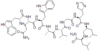 CAS#: 140163-54-8， (S)-1-de(5-oxo-L-proline)-2-de-L-valine-3-D-tryptophan-10-(N2-(2-amino-4-methylpentyl)-L-leucinamide)-11-de-L-methioninamide-Ranatensin