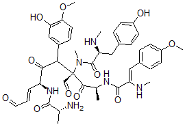 CAS#: 140679-94-3， (2S)-N-[(E,2S,4S,7S)-7-[[(2R)-2-Aminopropanoyl]Amino]-4-Formyl-5-(3-Hydroxy-4-Methoxyphenyl)-2-[[(Z)-3-(4-Methoxyphenyl)-2-Methylaminoprop-2-Enoyl]Amino]-3,6,10-Trioxodec-8-En-4-Yl]-3-(4-Hydroxyphenyl)-N-Methyl-2-Methylaminopropanamide