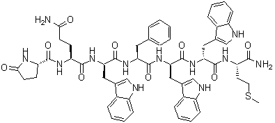 structure of CAS# 143675-79-0, 5-Oxo-L-Prolyl-L-Glutaminyl-D-Tryptophyl-L-Phenylalanyl-D-Tryptophyl-D-Tryptophyl-L-Methioninamide;GPAnt-2;GPAnt-2 |;G-Protein antagonist peptide