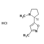 structure of CAS# 147388-83-8, 3-Methyl-5-[(2S)-1-Methyl-2-Pyrrolidinyl]-1,2-Oxazole Hydrochloride (1:1);3-Methyl-<wbr>5-[(2S)-1<wbr>-methyl-2<wbr>-pyrrolid<wbr>inyl]isox<wbr>azole hyd<wbr>rochloride;ABT-418 hydrochloride;A6476_SIGMA