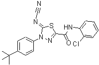 structure of CAS# 148367-91-3, (5Z)-N-(2-Chlorophenyl)-5-(Cyanoimino)-4-[4-(2-Methyl-2-Propanyl)Phenyl]-4,5-Dihydro-1,3,4-Thiadiazole-2-Carboxamide;4-(4-tert<wbr>-butylphe<wbr>nyl)-N-(2<wbr>-chloroph<wbr>enyl)-5-(<wbr>cyanoimin<wbr>o)-4,5-di<wbr>hydro-1,3<wbr>,4-thiadi<wbr>azole-2-c<wbr>arboxamide;4-(4-tert-Butylphenyl)-N-(2-chlorophenyl)-5-cyan-;amide-4,5-dihydro-1,3,4-thiadiazole-2-carboxamide