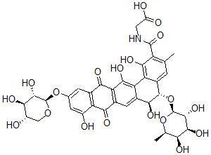 CAS#: 149598-63-0， (5S-trans)-N-((5-((6-Deoxy-beta-D-Galactopyranosyl)Oxy)-5,6,8,13-Tetrahydro-1,6,9,14-Tetrahydro-3-Methyl-8,13-Dioxo-11-(beta-L-Xylopyranosyloxy)Benzo(a)Naphthacen-2-Yl)Carbonyl)-Glycine