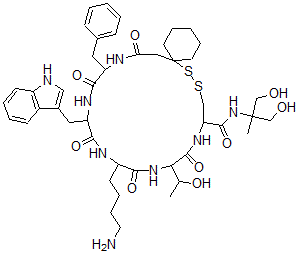 CAS#: 150747-52-7， 16-(4-Aminobutyl)-N-(1,3-Dihydroxy-2-Methylpropan-2-Yl)-13-(1-Hydroxyethyl)-19-(1H-Indol-3-Ylmethyl)-12,15,18,21,24-Pentaoxo-22-(Phenylmethyl)-7,8-Dithia-11,14,17,20,23-Pentazaspiro[5.19]Pentacosane-10-Carboxamide