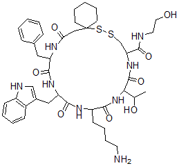 CAS#: 150747-53-8， 16-(4-Aminobutyl)-13-(1-Hydroxyethyl)-N-(2-Hydroxyethyl)-19-(1H-Indol-3-Ylmethyl)-12,15,18,21,24-Pentaoxo-22-(Phenylmethyl)-7,8-Dithia-11,14,17,20,23-Pentazaspiro[5.19]Pentacosane-10-Carboxamide