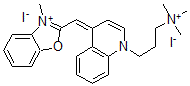 结构式 CAS# 152068-09-2, 三甲基-[3-[4-[(Z)-(3-甲基-1,3-苯并恶唑-2-亚基)甲基]喹啉-1-鎓-1-基]丙基]铵二碘化物