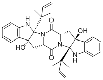 CAS 登录号：155114-38-8， (5aalpha,7aalpha,8abeta,13abeta,15aalpha,16aalpha)-5a,13a-二(1,1-二甲基-2-丙烯基)-5a,8,8a,13,13a,15a,16,16a-八氢-8a,16a-二羟基-吡嗪并(1'',2'':1,5:4'',5'':1',5')二吡咯并(2,3-b:2',3'-b')二吲哚-7,15(5H,7ah)-二酮