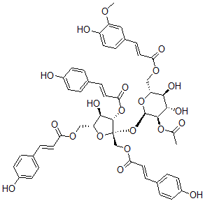 CAS#: 155179-22-9， [(2R,3S,4R,5R)-2-[(2R,3R,4S,5S,6R)-3-Acetyloxy-4,5-Dihydroxy-6-[[(E)-3-(4-Hydroxy-3-Methoxyphenyl)Prop-2-Enoyl]Oxymethyl]Oxan-2-Yl]Oxy-4-Hydroxy-2,5-Bis[[(E)-3-(4-Hydroxyphenyl)Prop-2-Enoyl]Oxymethyl]Oxolan-3-Yl] (E)-3-(4-Hydroxyphenyl)Prop-2-Enoate