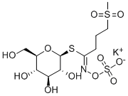 structure of CAS# 15592-36-6, 1-Thio-beta-D-Glucopyranose 1-[4-(Methylsulfonyl)-N-(Sulfooxy)Butanimidate] Monopotassium Salt;[[4-Methylsulfonyl-1-[(2S,3R,4S,5S,6R)-3,4,5-Trihydroxy-6-(Hydroxymethyl)Tetrahydropyran-2-Yl]Sulfanyl-Butylidene]Amino] Sulfate;[[4-Methylsulfonyl-1-[[(2S,3R,4S,5S,6R)-3,4,5-Trihydroxy-6-(Hydroxymethyl)-2-Tetrahydropyranyl]Thio]Butylidene]Amino] Sulfate;[[4-Mesyl-1-[[(2S,3R,4S,5S,6R)-3,4,5-Trihydroxy-6-Methylol-Tetrahydropyran-2-Yl]Thio]Butylidene]Amino] Sulfate