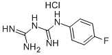 structure of CAS# 16018-83-0, 1-(4-Fluorophenyl)Biguanide Hydrochloride;[N'-[N'-(4-Fluorophenyl)Carbamimidoyl]Carbamimidoyl]Ammonium Chloride;[(E)-Amino-[Amino-(4-Fluorophenyl)Iminomethyl]Iminomethyl]Ammonium Chloride;1-(P-Fluorophenyl)Biguanide Hydrochloride