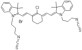 structure of CAS# 162411-24-7, 2-[2-[2-Chloro-3-[2-[1,3-Dihydro-1-(3-Isothiocyanatopropyl)-3,3-Dimethyl-2H-Indol-2-Ylidene]Ethylidene]-1-Cyclohexen-1-Yl]Ethenyl]-1-(3-Isothiocyanatopropyl)-3,3-Dimethyl-3H-Indolium Bromide (1:1);1,1Μ-Bis(3-Isothiocyanatopropyl)-11-Chloro-3,3,3Μ,3Μ-Tetramethyl-10,12-Trimethylenindotricarbocyanine  Bromide;NIR 4F