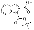 structure of CAS# 163229-48-9, 1H-Indole-1,2-Dicarboxylic Acid 1-(1,1-Dimethylethyl) 2-Methyl Ester;1-(Tert-Butyl)-2-Methyl-1H-Indole-1,2-Dicarboxylate 97%;1-(TERT-BUTYL) 2-METHYL 1H-INDOLE-1,2-DICARBOXYLATE;Methyl 1H-Indole-2-Carboxylate, N-BOC Protected 97%