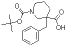 structure of CAS# 170838-83-2, 3-(Phenylmethyl)-1,3-Piperidinedicarboxylicacid 1-(1,1-Dimethylethyl) Ester;1-Tert-Butoxycarbonyl-3-(Phenylmethyl)Piperidine-3-Carboxylic Acid;1-(Tert-Butoxy-Oxomethyl)-3-(Phenylmethyl)-3-Piperidinecarboxylic Acid;3-(Benzyl)-1-Tert-Butoxycarbonyl-Nipecotic Acid