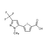 structure of CAS# 175202-29-6, 5-[1-Methyl-3-(Trifluoromethyl)-1H-Pyrazol-5-Yl]-2-Thiophenecarboxylic Acid;2-[1-Methyl-3-(trifluoromethyl)pyrazol-5-yl]-;2-[1-Meth<wbr>yl-3-(tri<wbr>fluoromet<wbr>hyl)pyraz<wbr>ol-5-yl]t<wbr>hiophene-<wbr>5-carboxy<wbr>lic acid;2-[1-METH<wbr>YL-3-(TRI<wbr>FLUOROMET<wbr>HYL)PYRAZ<wbr>OL-5-YL]-<wbr>THIOPHENE<wbr>-5-CARBOX<wbr>YLIC ACID