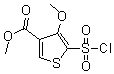 structure of CAS# 175203-45-9, 5-(Chlorosulfonyl)-4-Methoxy-3-Thiophenecarboxylic Acid Methyl Ester;3-Methoxy-4-(Methoxycarbonyl)Thiophene-2-Sulphonyl Chloride 97%;3-Methoxy-4-(Methoxycarbonyl)Thiophene-2-Sulphonyl Chloride;3-METHOXY-4-(METHOXYCARBONYL)THIOPHENE-2-SULFONYL CHLORIDE